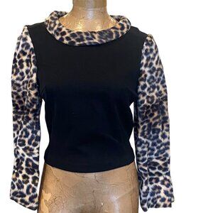 Vintage 60s‎ Mixed Media Top Faux Leopard Fur Sleeve & Collar XS/S #294P